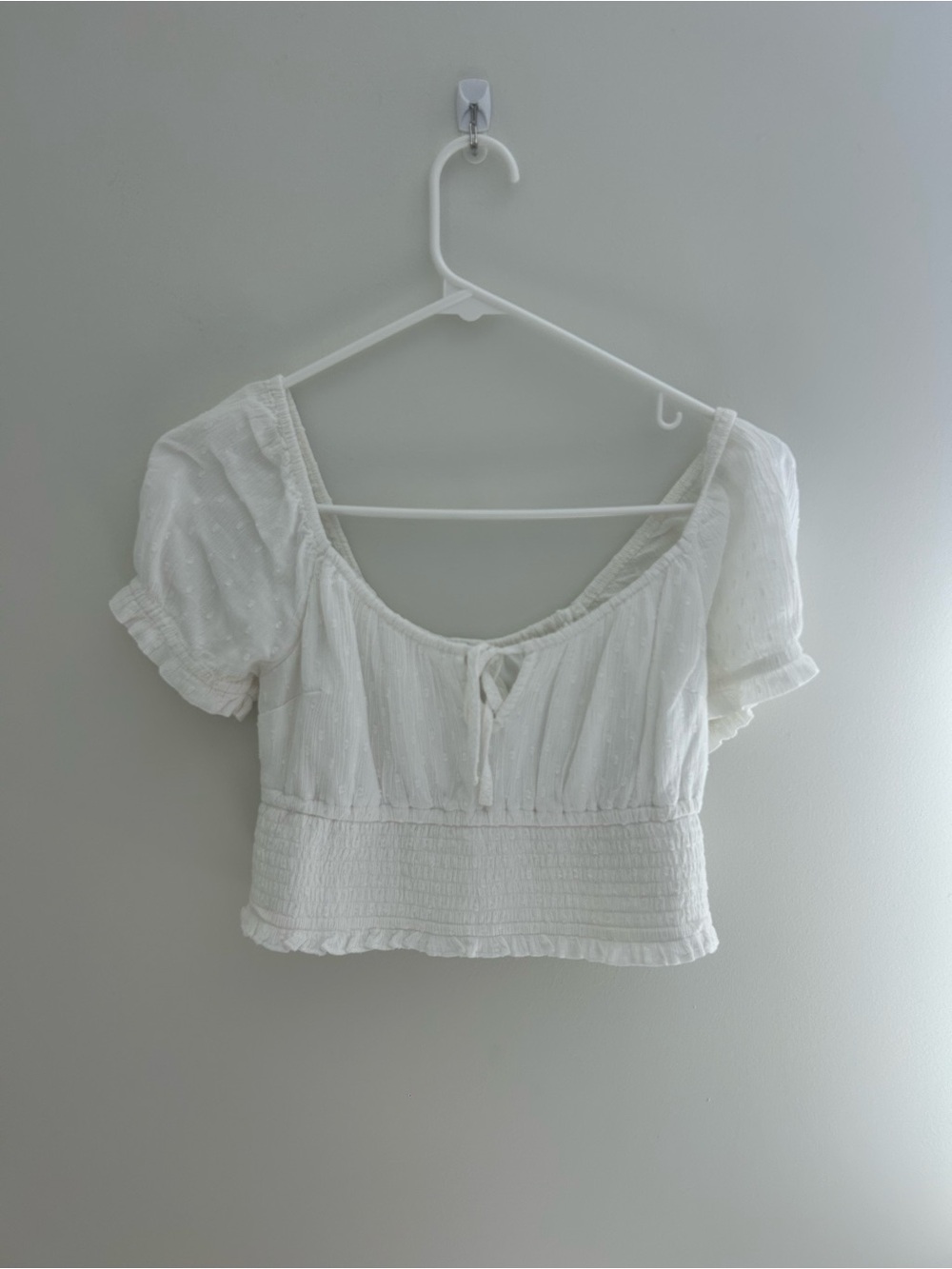 Hollister White Smocked Cropped Peasant Top